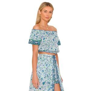 Poupette St Barth Camilla Off-The-Shoulder Crop Top Blue Monaco Size Medium